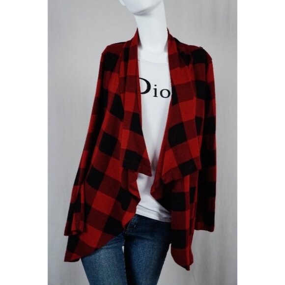 The Limited Buffalo Check Plaid Cardigan Poncho Wrap Black Red Size Small - Picture 4 of 8